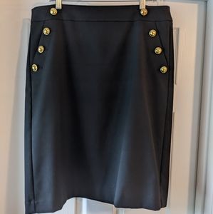 LOFT Nautical Button Black Pencil Skirt Size 14